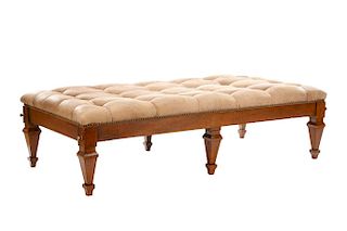Continental Walnut & Leather Upholstered Ottoman