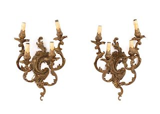 Pair, Louis XV Style Bronze Rocaille Sconces