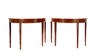 Pair of Mahogany Inlaid Demilune Console Tables