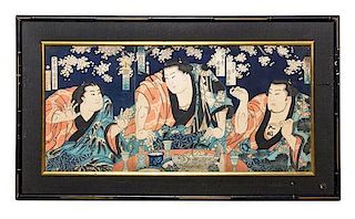 Utagawa Kuniteru, (1808-1876), depicting a sumo wrestler banquet