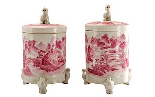 Pair Chinese Export Porcelain Potiche Covered Jars