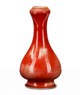 Chinese Peach-Bloom Glazed Garlic Mouth Vase