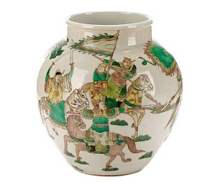 Chinese Famille Verte Figural Warrior Vase