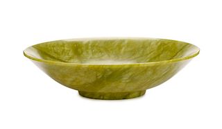 Chinese Carved Spinach Jade Center Bowl