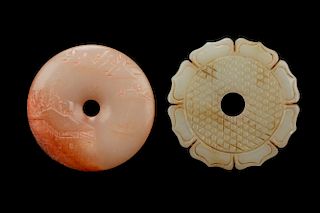 2 Carved Chinese Bi Disks, Jade & Hardstone