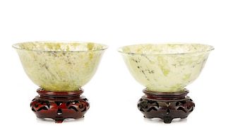 Pair of Chinese Jade Bowls on Stands in Box