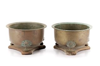 Pair of Chinese Copper Jardinieres on Bases
