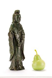 Chinese Carved Spinach Jade Guanyin