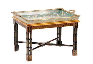 Chinese Bronze Mounted Porcelain Tray on Stand