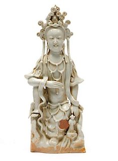 Chinese Porcelain Celadon Figure of Guanyin