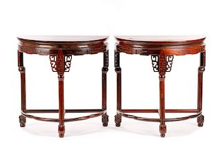 Pair, Chinese Demilune Console Tables