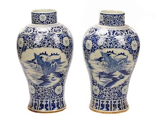 Pair of Large Chinese Blue & White Floor Vases