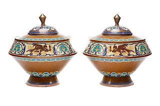 Pair, Chinese Cloisonne Dragon & Cloud Tea Jars