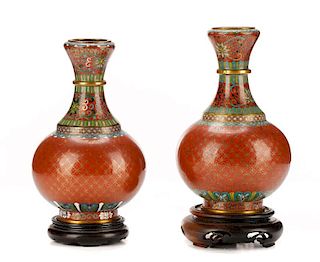 Pair, Ching Dynasty Cloisonne Garlic Mouth Vases