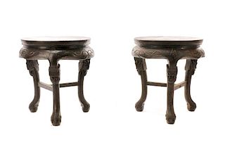 Pair. Chinese Hardwood Carved Side Tables, 19th C