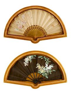 Two Framed Chinese Hand Painted Silk Fans