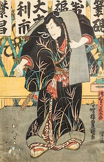 Utagawa Kunisada (Toyokuni III), (1786-1865), depicting a kabuki actor throwing porcelain on the ground, with small losses