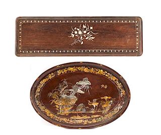Collection of 2 Asian Inlaid Wood Trays, E. 20th C
