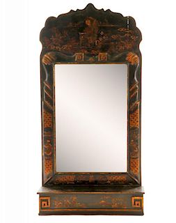 Japanned Chinoiserie Wall Mounted Toilet Mirror