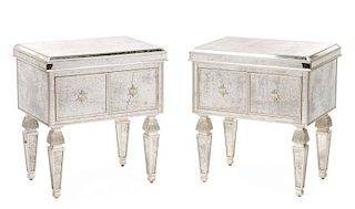 Pair, Contemporary Mirrored Side Tables