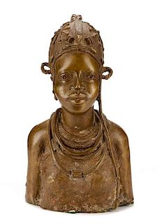 African Benin Queen Bronze Bust