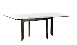 FlyLine Modernist Glass & Metal Dining Table