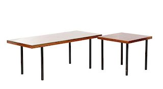 Two Modern Rosewood Veneer & Iron Tables