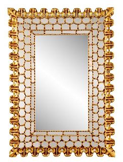 Line Vautrine Style Giltwood & Imbricated Mirror