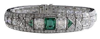 Platinum Diamond and Emerald Bracelet