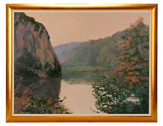 Elsie Dresch, "Landscape at Dusk," Oil on Canvas