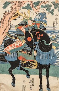 Utagawa Yoshitora, (active 1836–1887), depicting a samurai in armor and on horseback