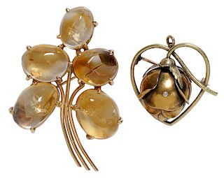 Two Vintage 14 Kt. Gold Brooches