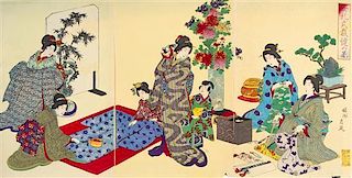 Toyohara Chikanobu, (1838-1912), Sewing Scene from the series Scenes of Womens Etiquette in Pictures