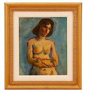 Moses Soyer, "Mid-Century Female Nude", Oil