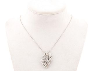 Platinum Necklace with Diamond Cluster Pendant