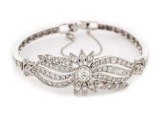 14k White Gold & Diamond Art Deco Style Bracelet