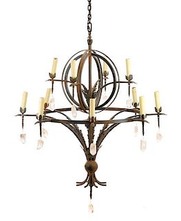 Neoclassical Style Iron & Rock Crystal Chandelier