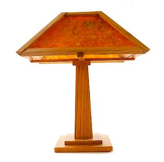 American Mission Oak Table Lamp w/Mica Shade