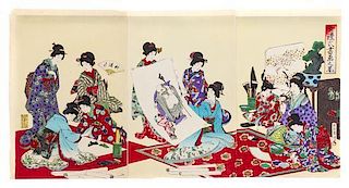 Toyohara Chikanobu, (1838-1912), Scroll Painting from the series Scenes of Womens Etiquette in Pictures