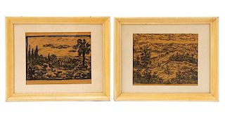 Pair of Signed German Woodcuts, Mid-20th Century