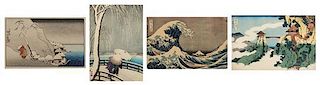 Ohara Koson (Shoson), (1877-1945), Snow on Willow Bridge with three later reproductions Utagawa Kuniyoshi (1797-1861) Priest Nic