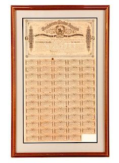Framed $500 Civil War Confederate Bond Sheet, 1864