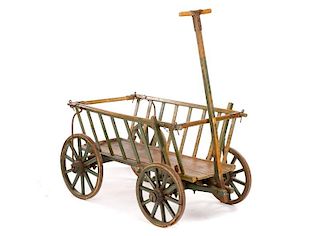 Antique Polychromed Wood Hay Cart or Wagon