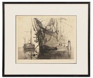Anthony Thieme, "Whaleships", Drypoint Etching