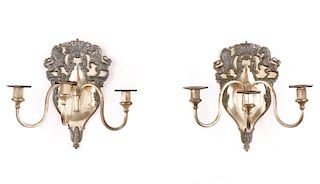 Pair, American Silverplate 3-Light Wall Sconces