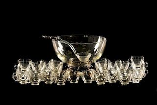 New York Silverplate Punch Bowl w/ 36 Glass Cups