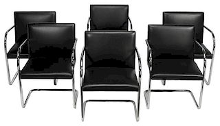 Set of Six Knoll Black Leather and