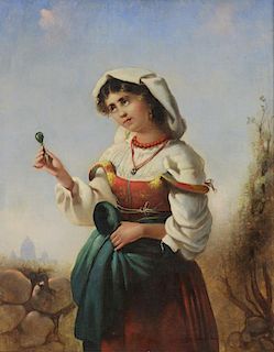 Italian School. 19th C. Oil on Canvas. Peasant