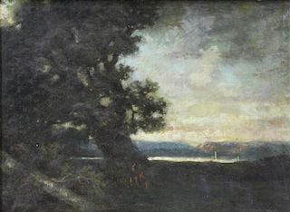 18th/19th C. Oil on Canvas. Landscape with Figures