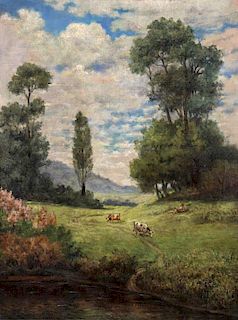FUCHS, R. Oil on Canvas. Cattle at Pasture.